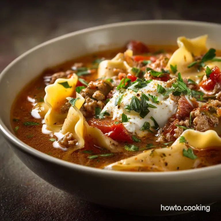 Speedy Healthy Lasagna Soup with Creamy Ricotta Swirl presentation
