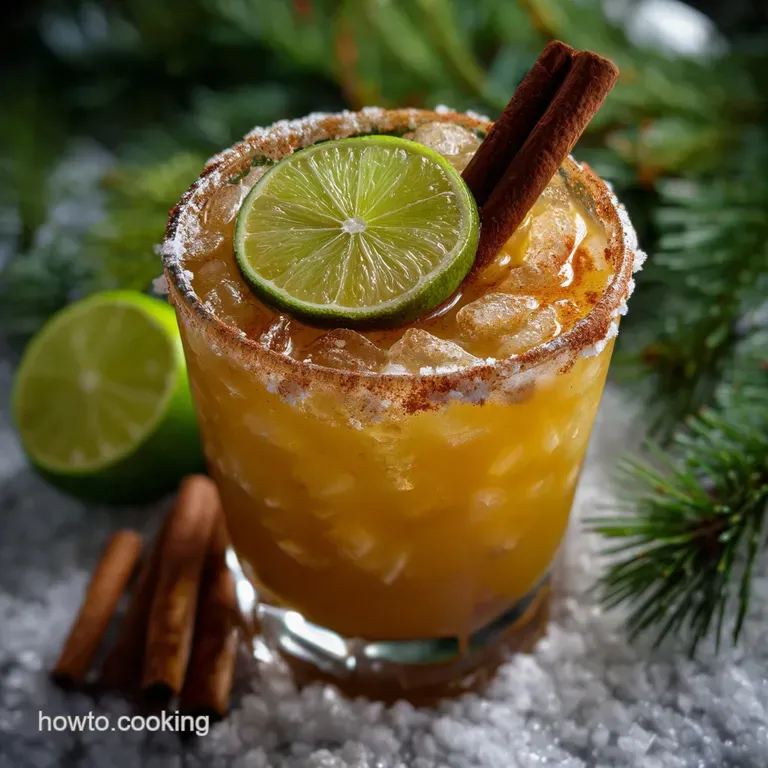 Elegant margarita in a chilled glass, adorned with sugared rim, cinnamon garnish, vibrant cocktail colors, holiday cheer.