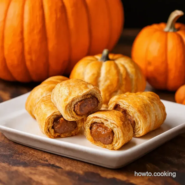 Spiced Pumpkin Sausage Rolls with Mapledijon Dip presentation