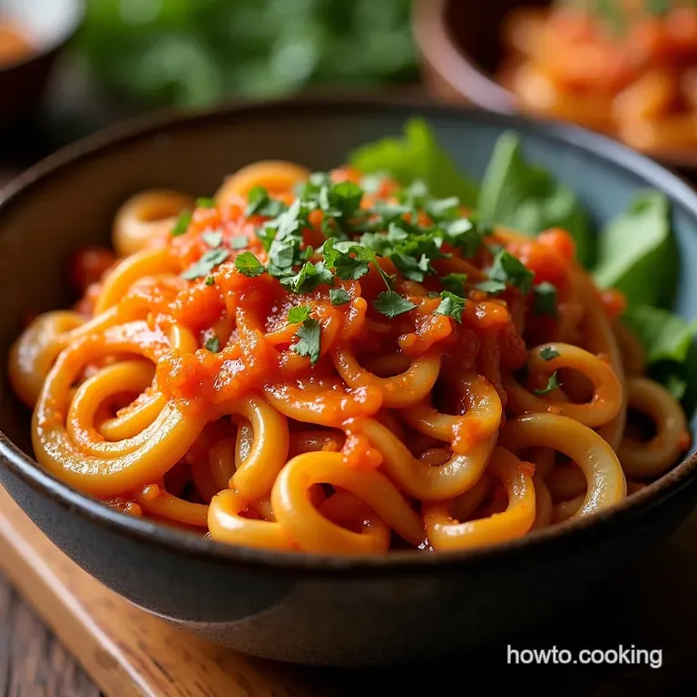 Spicy Kimchi Udon Stirfry presentation