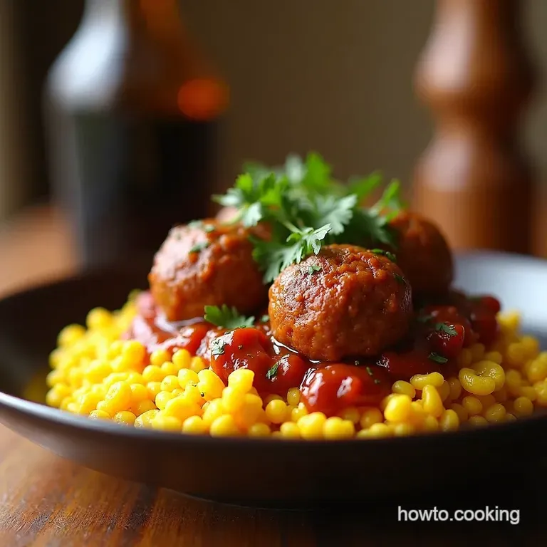 Spicy Moroccan Meatballs with Saffroninfused Couscous presentation