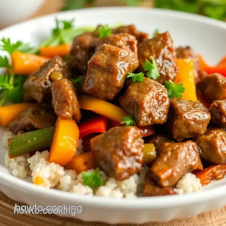 Sizzling Stir-Fry Beef Steak with Colorful Veggies presentation