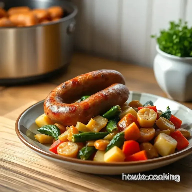 Stove Cooked Brats with Sautéed Veggies presentation