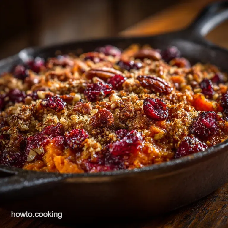 Sweet Potato Cranberry Gratin with Ginger Brown Butter Pecan Crumble