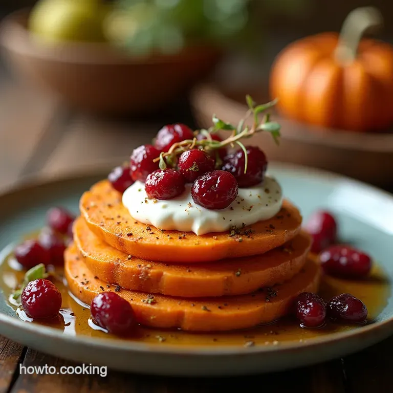 Autumn Gold Stacks Sweet Potato Rounds with Whipped Goat Cheese and Spiced Cranberries presentation