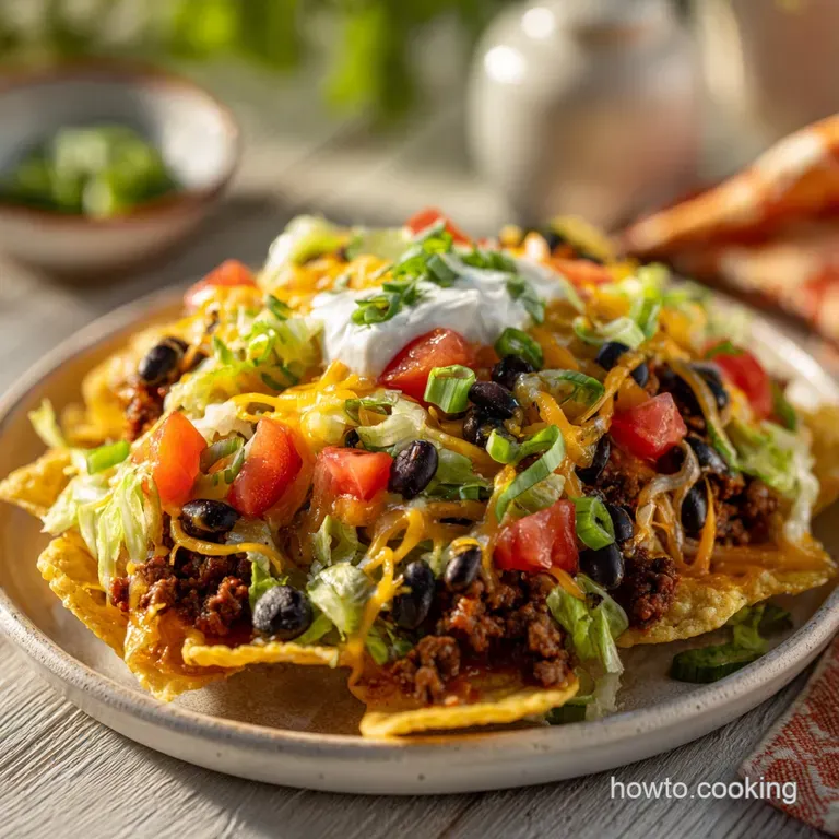 A generously portioned taco salad served in a crispy tortilla bowl, overflowing with seasoned beef, vibrant toppings, and ...