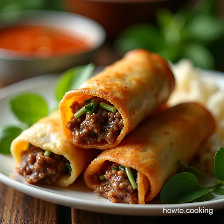 Thai Basil Beef Spring Rolls presentation