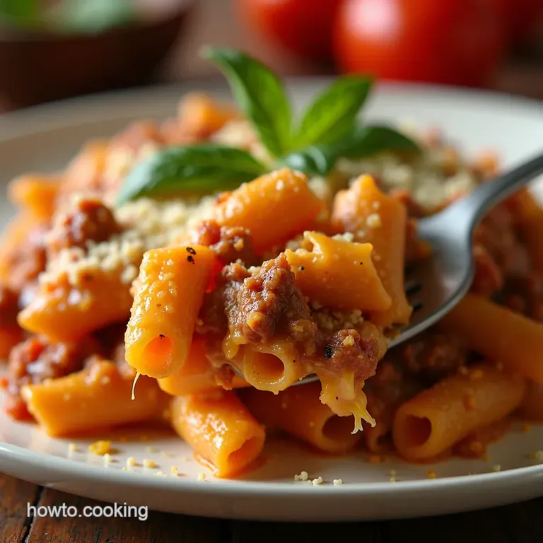 The Ultimate Cheesy Comfort Creamy Beef Mince Tomato Pasta Bake presentation