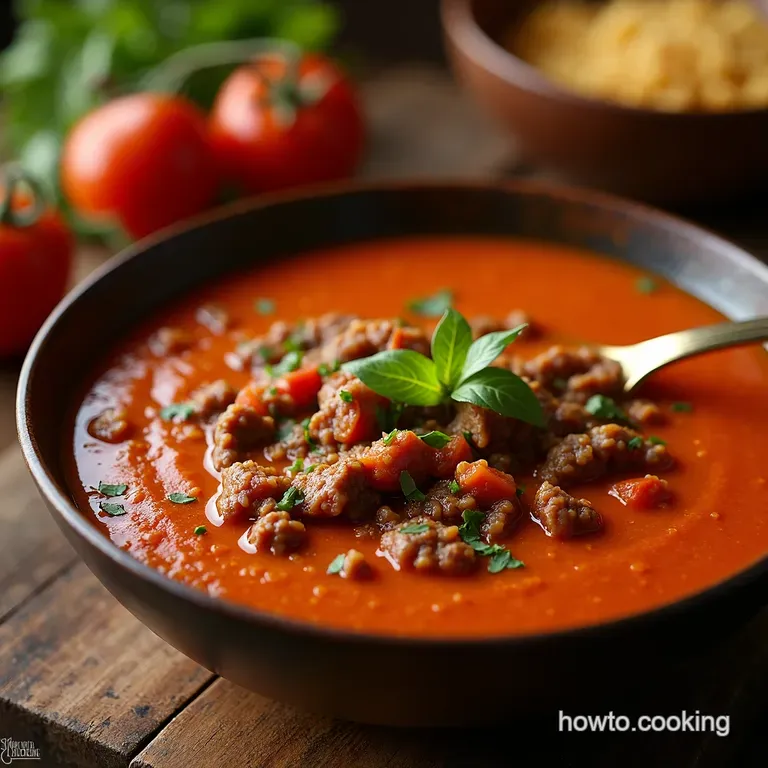 The Warming Winter Warmer Spiced Beef Rustic Tomato Soup presentation