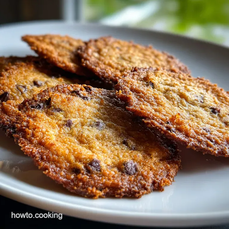 Three perfect cookies on a white plate, showcasing a symphony of textures: crisp edges, dark chocolate, and a glistening f...