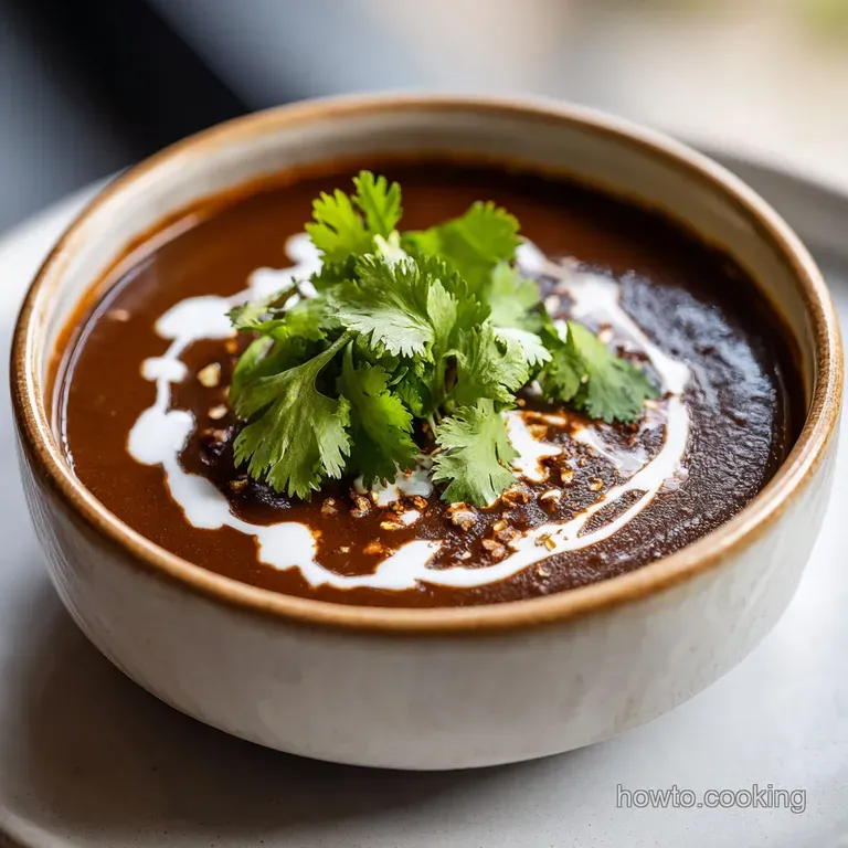 A vibrant plate of chicken mole, garnished with fresh cilantro and onions. The sauce's depth contrasts the bright white rice.