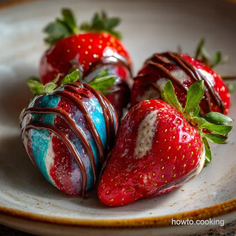Elegant plate featuring a dark chocolate dessert with vibrant red strawberries. Crispy texture contrasts smooth chocolate,...