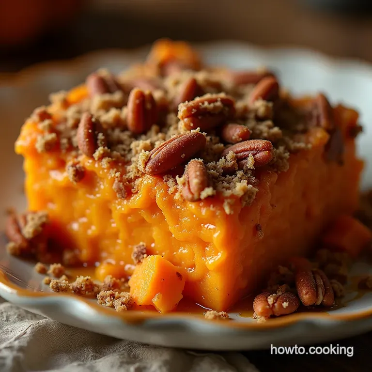 Thanksgiving Royalty Velvety Sweet Potato Casserole with BourbonSpiced Pecan Crunch presentation