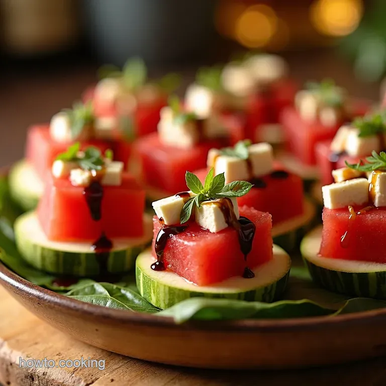 Watermelon Feta Salad Bites with Balsamic Glaze presentation