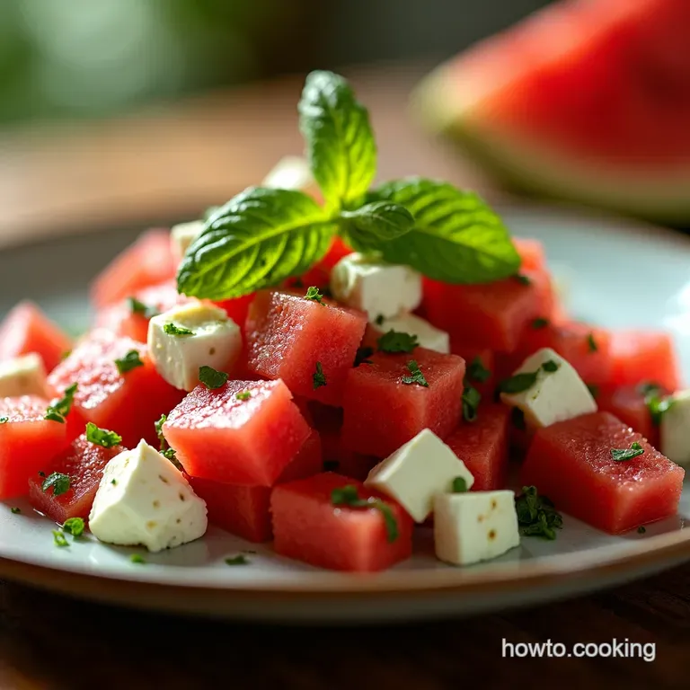 Watermelon Feta Salad with Mint Lime Dressing presentation