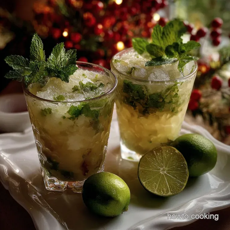Elegant tall glass filled with creamy white cocktail, decorated with red cranberries and fresh mint sprig, a winter wonder...